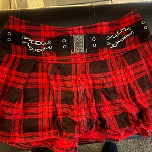 Tripp Nyc Red Plaid Skirt with Chain Detail